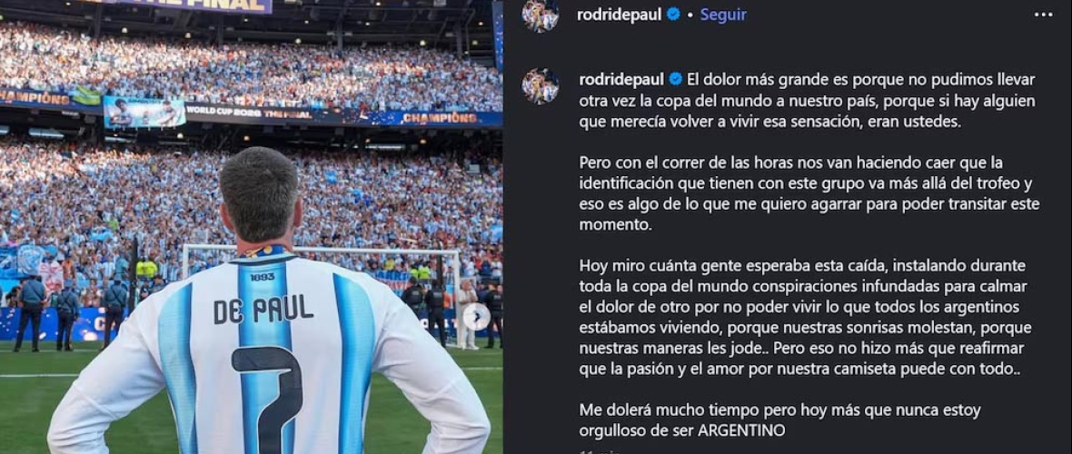 “Instalaron conspiraciones infundadas”: el contundente posteo de Rodrigo De Paul tras la caída de Argentina en la final del Mundial