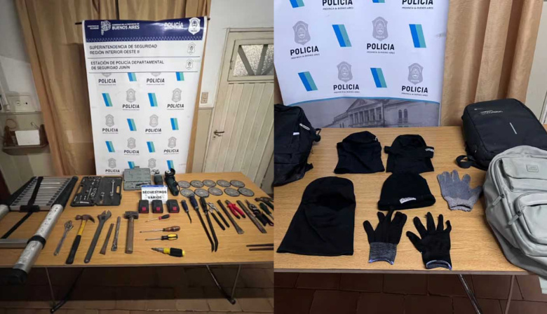 Cayó una banda de boqueteros en Junín: tenían una escalera telescópica y herramientas para perforar muros