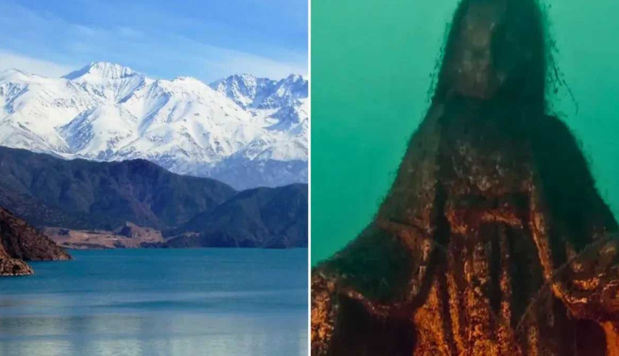 La misteriosa virgen que posa al fondo del Dique Potrerillos y que se cambia de lugar